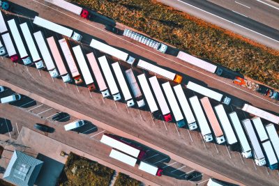 aerial view of full truck parking lot